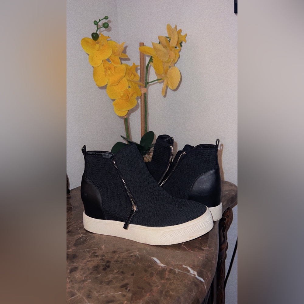 Black High-Top Sneakers with White Soles